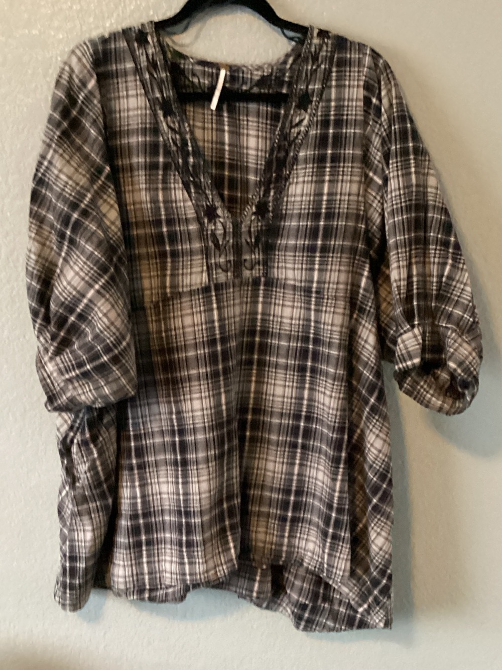 Free People Black and White Plaid Tunic